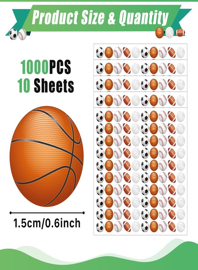 sodknow Mini 1000 Pcs Sports Ball Stickers for Kids Soccer, Football, Baseball, Basketball, Volleyball Stickers for Kids Ball Themed Party Birthday Classroom Decorations - Image 2